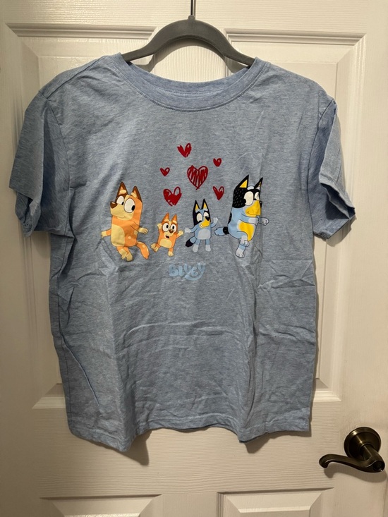 Bluey Tops - Light Blue Short-Sleeve Tee with Cartoon Bluey Characters